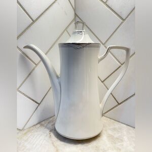 Noritake STERLING COVE 7720 Bone China Coffee Tea Pot White Porcelain Silver